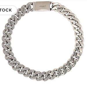 YSL Crystal Silver Curb Chain Thick Collar Bling Glitz Glam